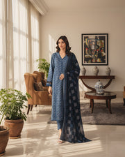 Digital Printed Khaddar 3-Piece Unstitched Suit with Dupatta & Printed Trouser | Winter Collection