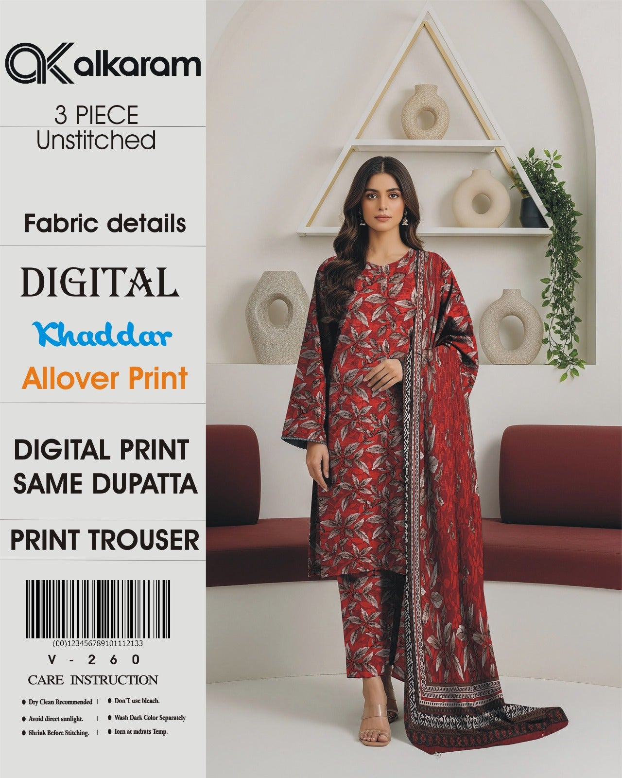 Digital Khaddar All Over Print 3PC