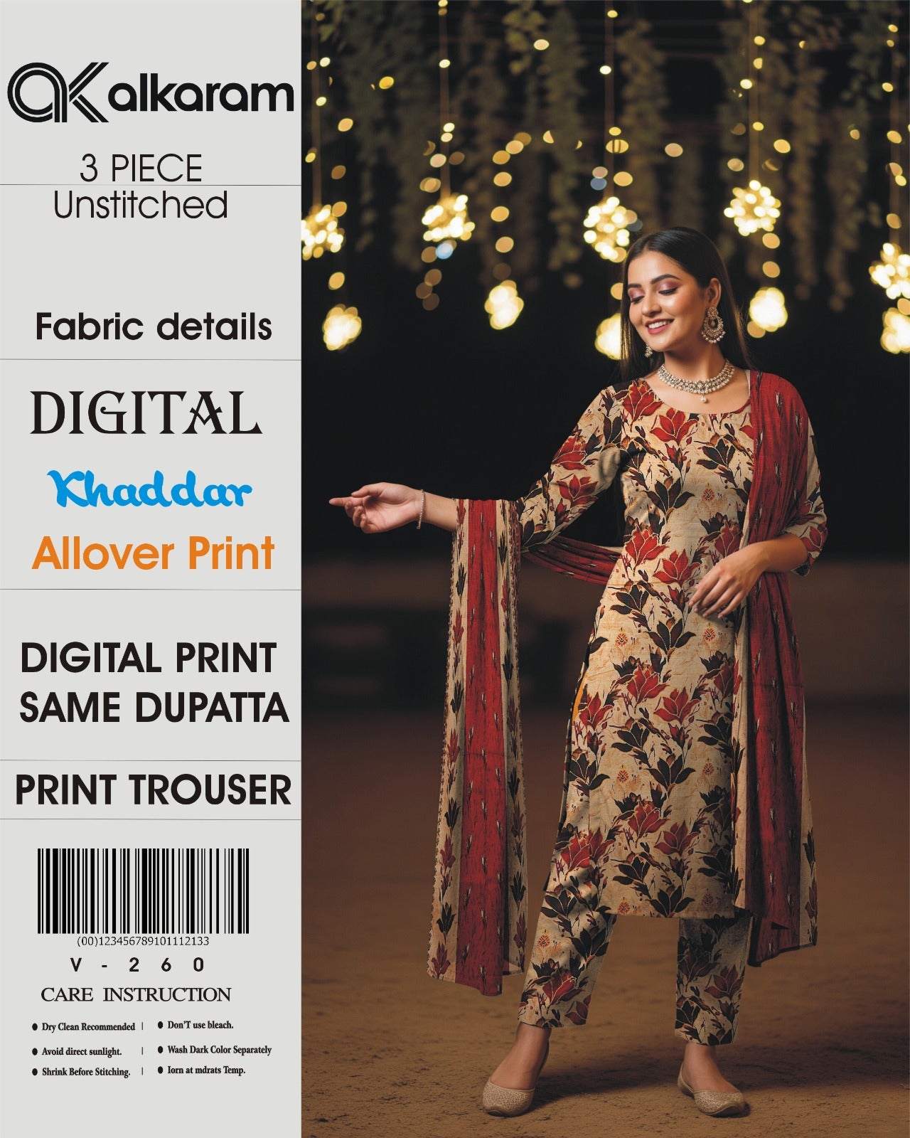 Digital Khaddar All Over Print 3PC