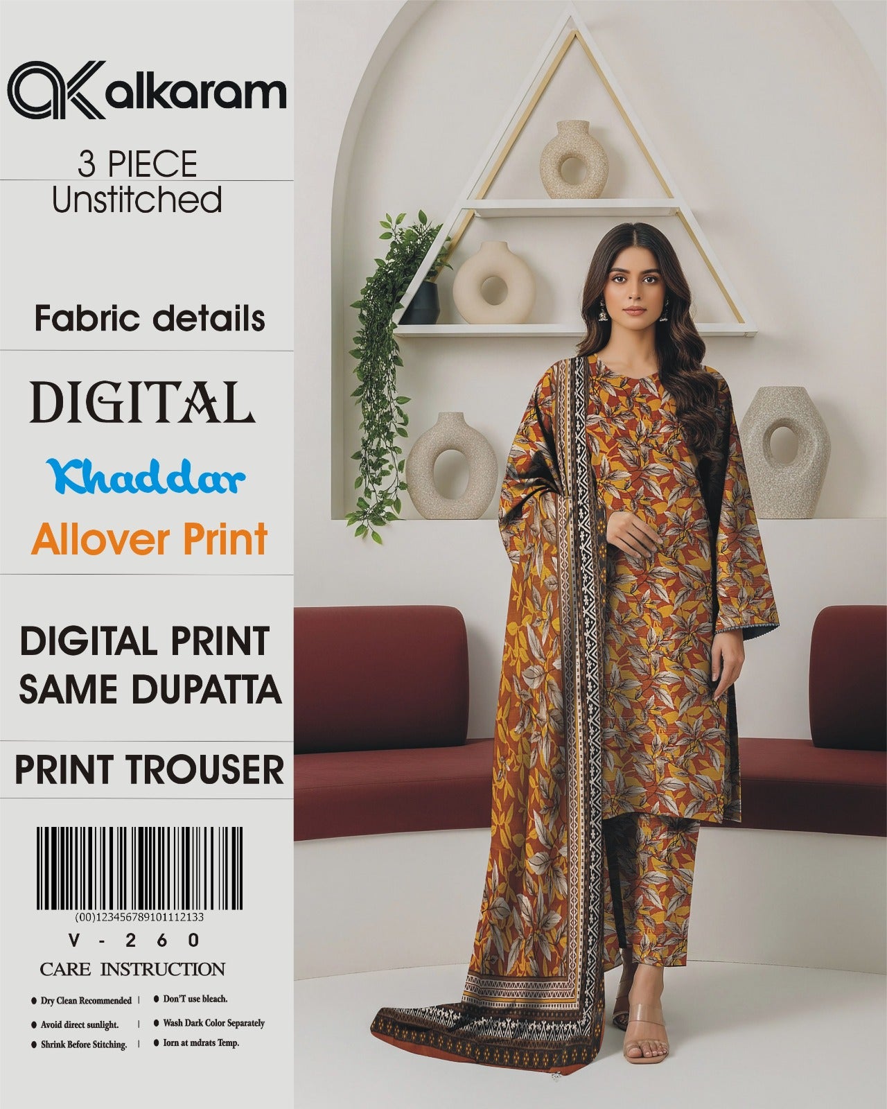 Digital Khaddar All Over Print 3PC