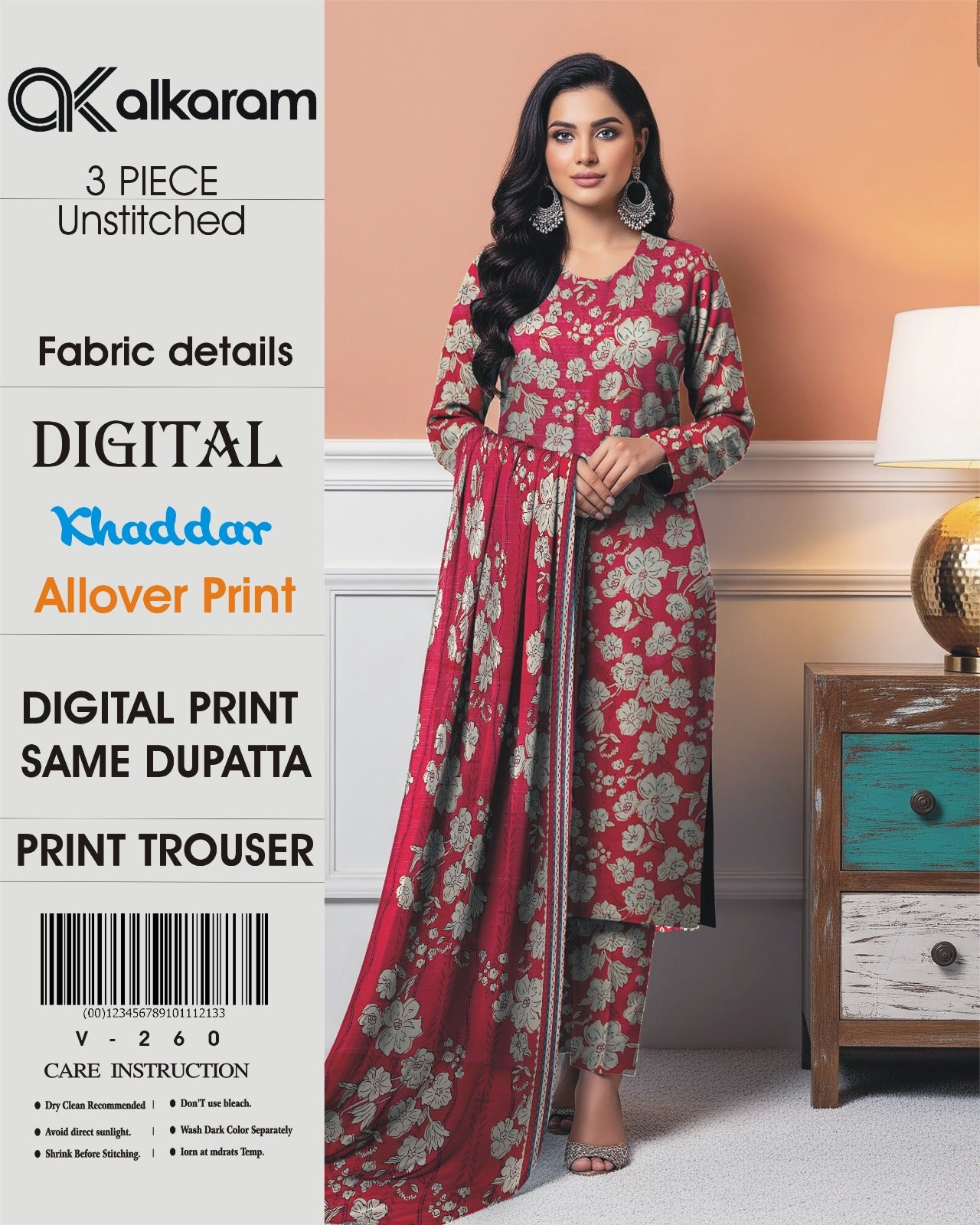 Digital Khaddar All Over Print 3PC