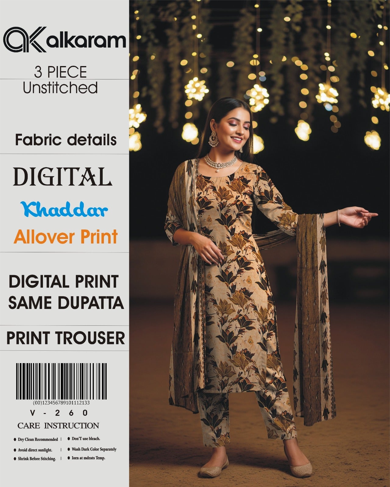 Digital Khaddar All Over Print 3PC