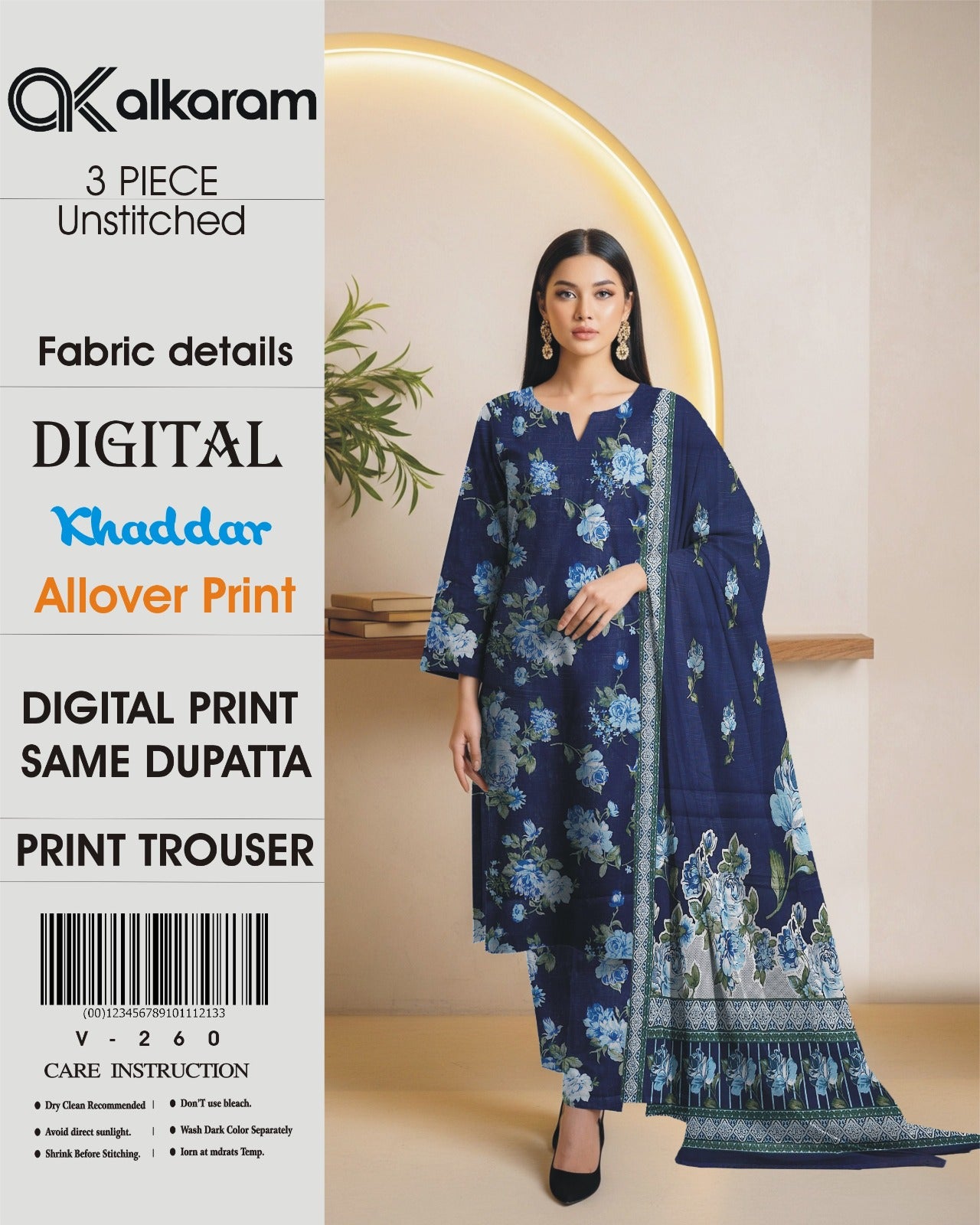 Digital Khaddar All Over Print 3PC